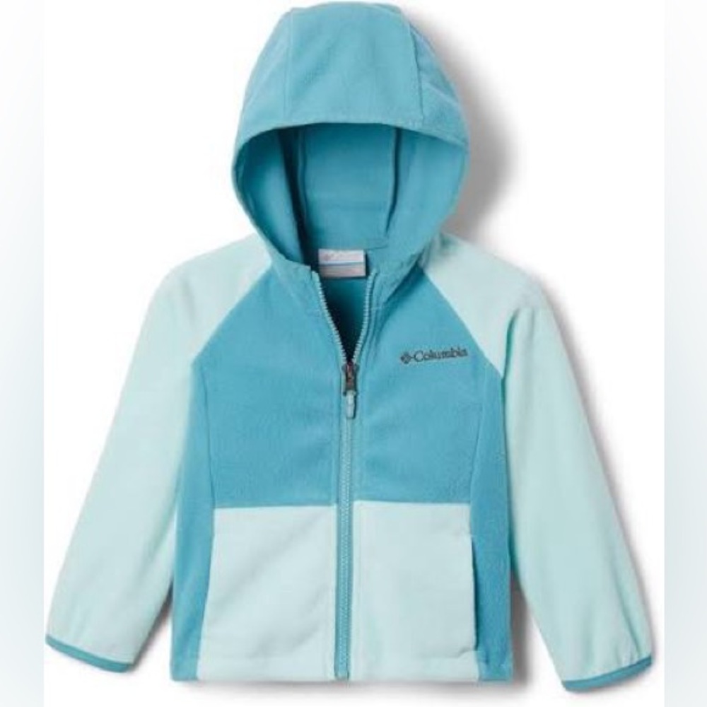 Columbia Fast Trek II Fleece Hoodie 2T Teal Blue Colorblock Full Zip Jacket Kids